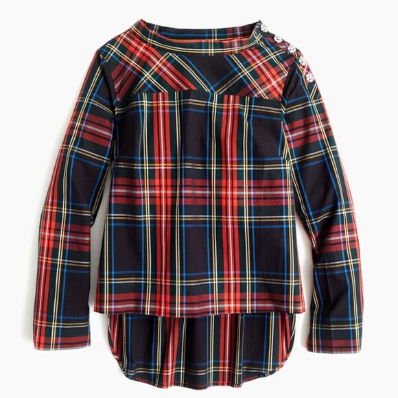 Nwt J Crew Funnelneck shirt in Stewart tartan plaid with jeweled buttons - Picture 8 of 8